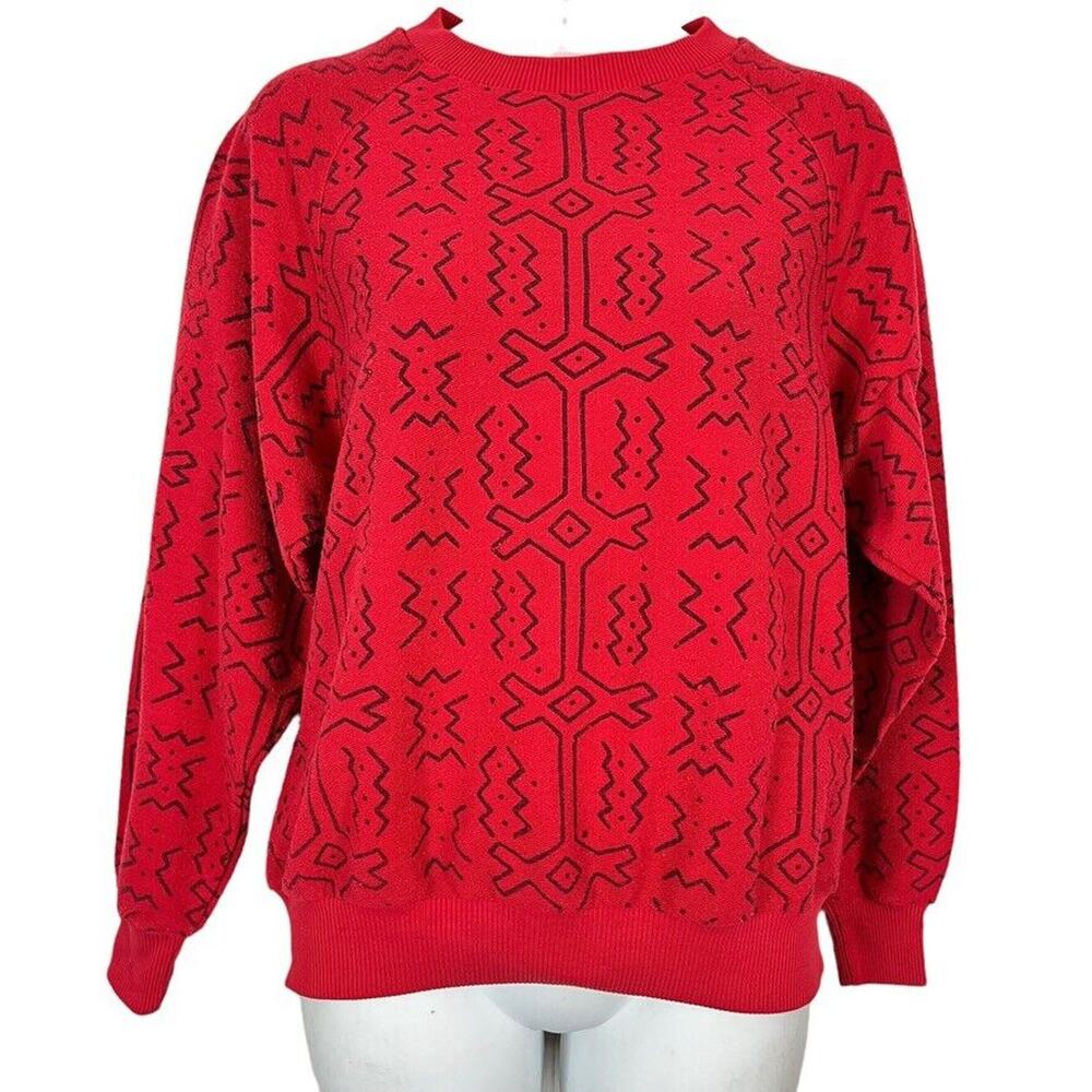 QW Avant Garde Womens Vintage All Over Graphic Print Crew Neck Sweatshirt Red M